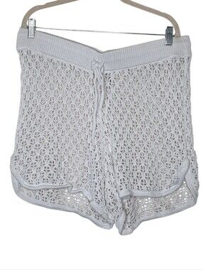 Plus Size Crochet Shorts 1X White Open Weave Pull-on Beach Cover-up Festival